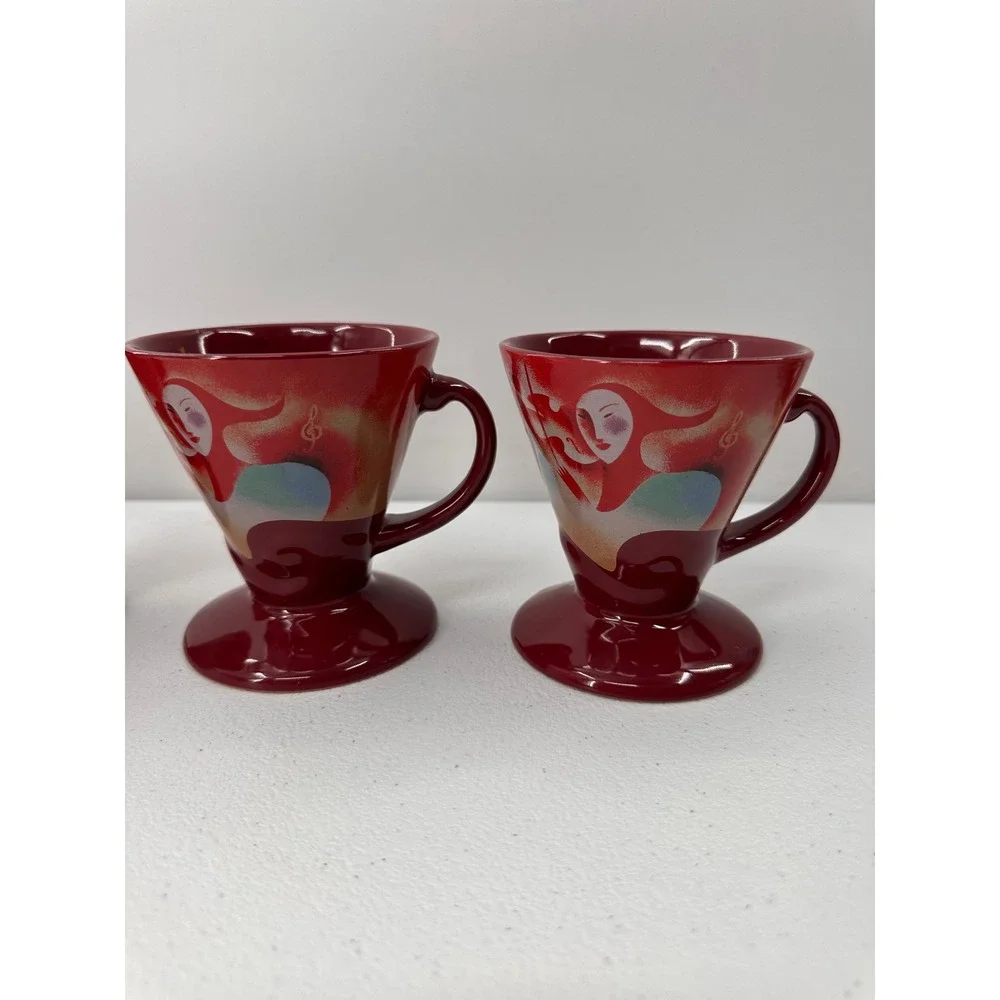 Frangelico Liqueur Mugs Set 4 Linda Spivey 1999 Burgundy Red Pedestal Coffee Cup